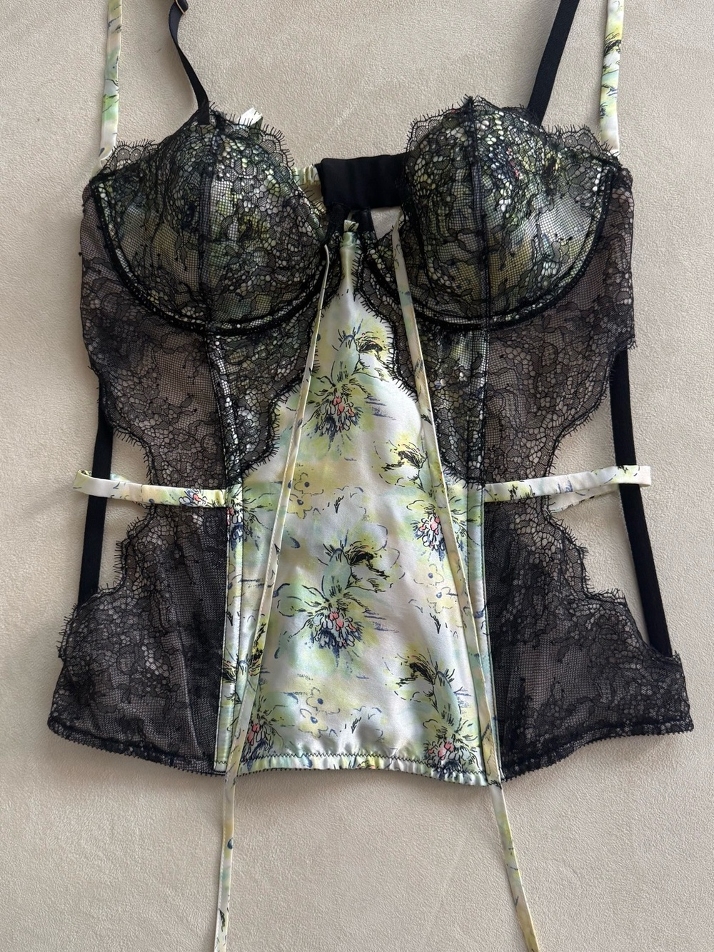 Victoria's Secret Black Lace & Floral Satin Bustier
